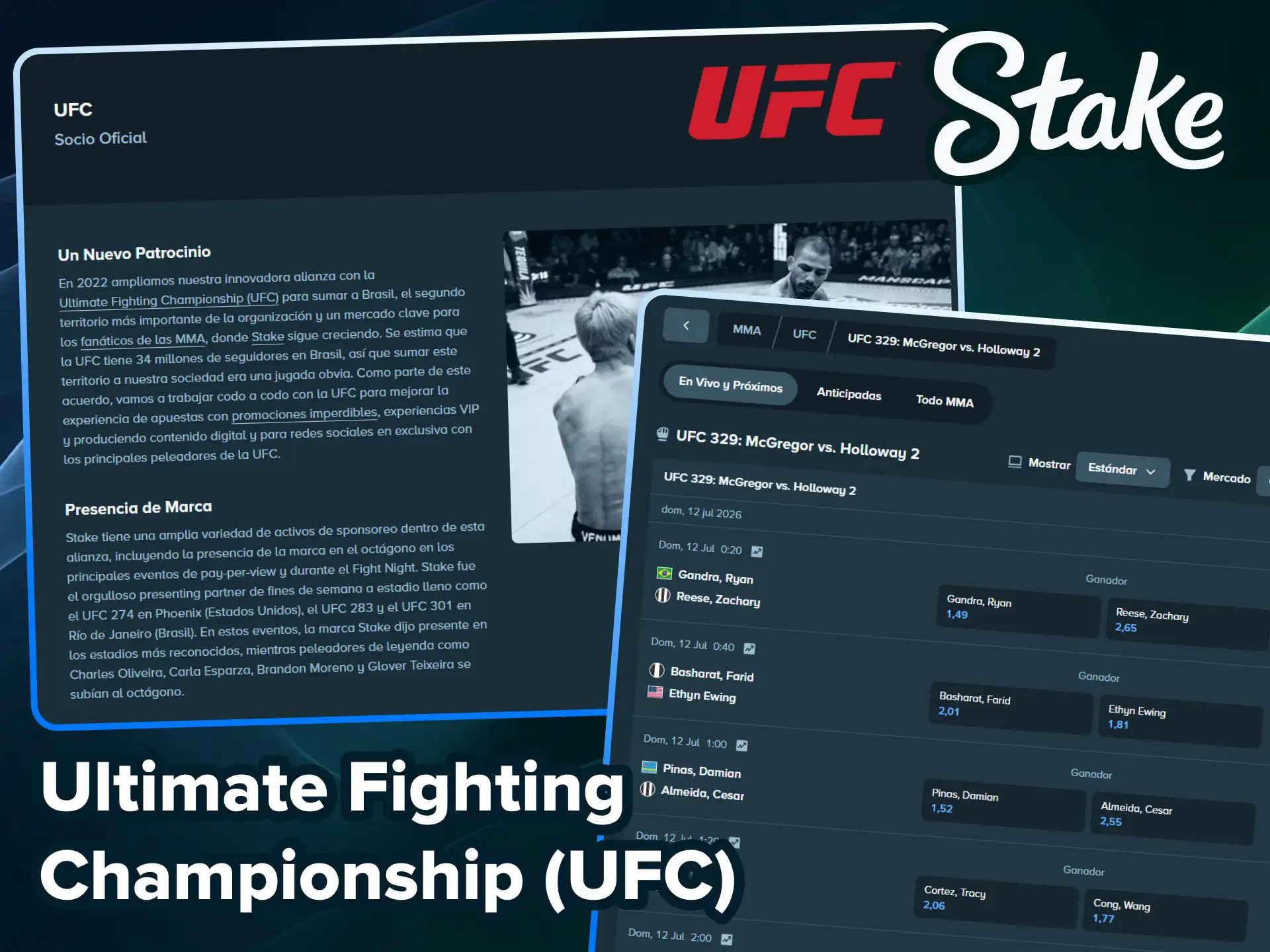 Apuesta en los combates de la Ultimate Fighting Championship dentro de Stake.